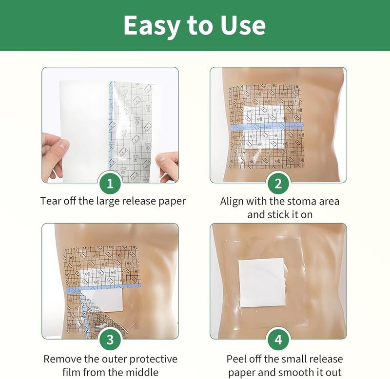 DERAYMI 50 Pack Waterproof Ostomy Bag Shower Covers with Non-Stick Center Pad, Ostomy Supplies Colostomy Ileostomy Urostomy Pouches Shower Guard Shields – Hands-Free Showering Leakproof Seal 8"x 8" - Image 4